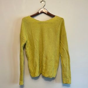 LOFT Chartreuse Open Back Tie Sweater